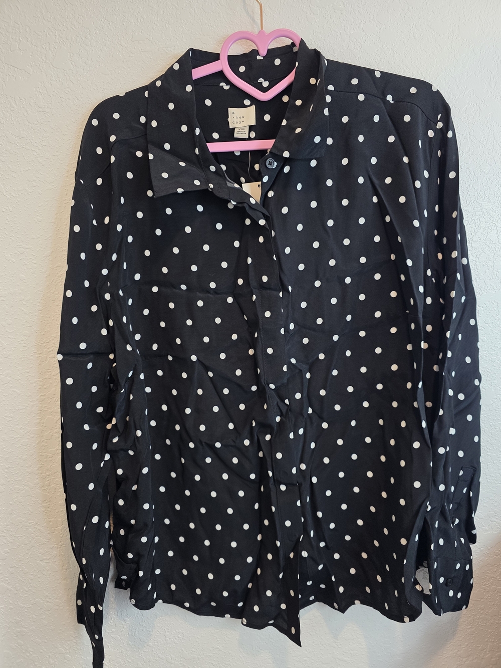 a new day Black & White Polka Dot Button-Down Blouse Women